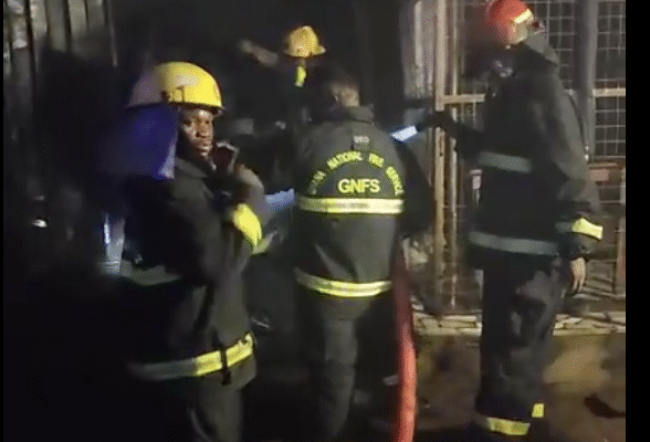 Firefighters Control Container Blaze at Ebenezer Junction on Teshie-Lekma Road