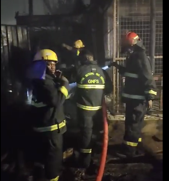 Firefighters Control Container Blaze at Ebenezer Junction on Teshie-Lekma Road